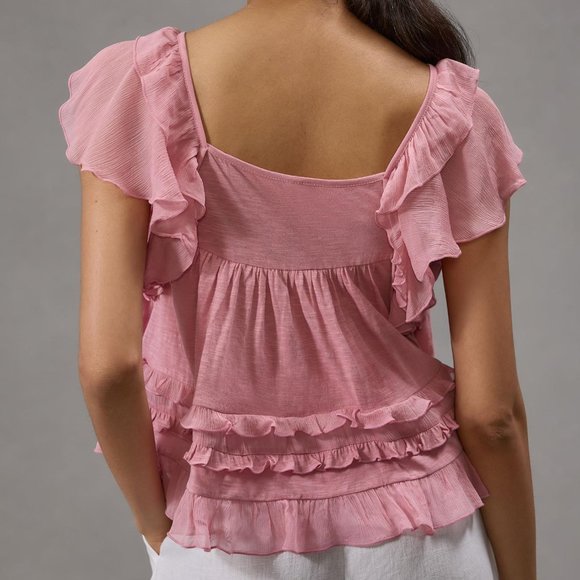 Brand New By Anthropologie Ruffled Flutter-Sleeve Top - Picture 9 of 10